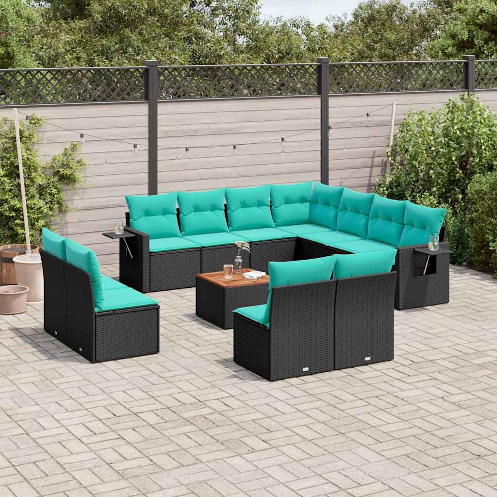 vidaXL 12-tlg Gartensofa-Set Polyrattan Schwarz-Blau