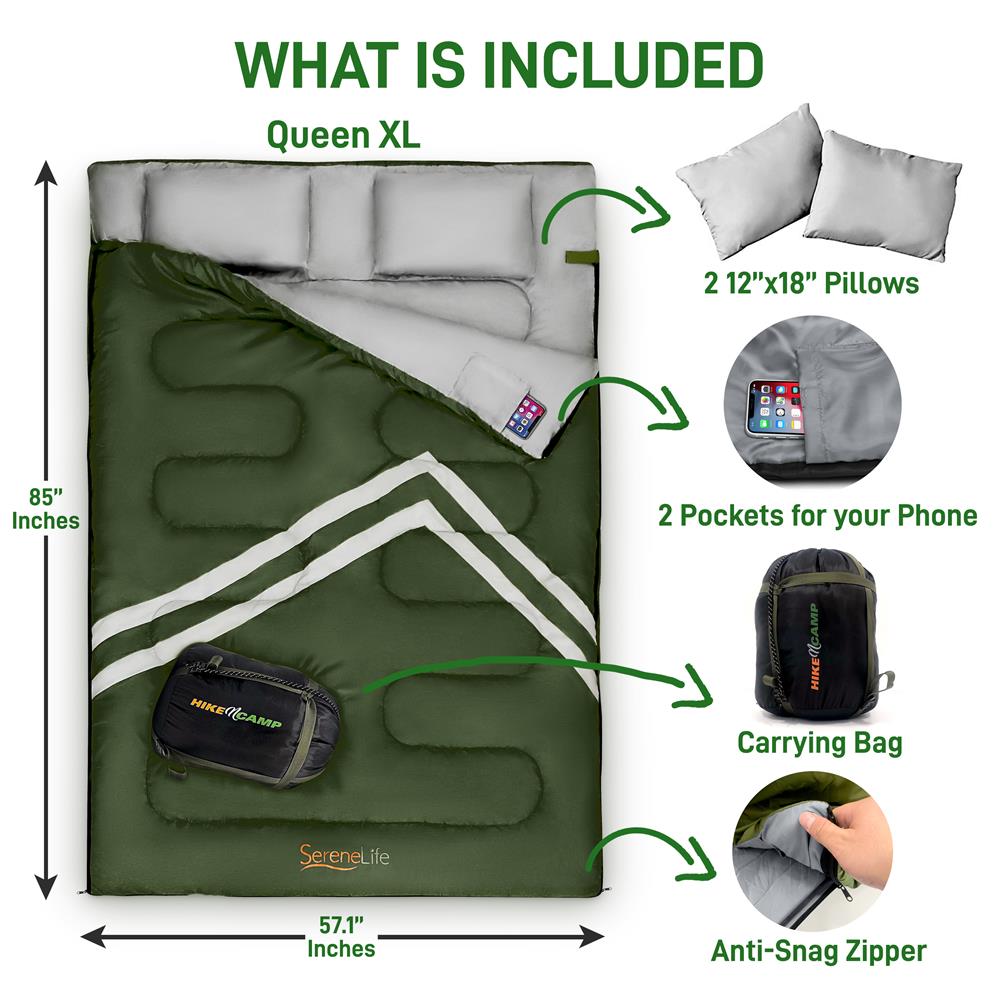 Serenelife Camping Doppelschlafsack 2 Personen mit Kissen