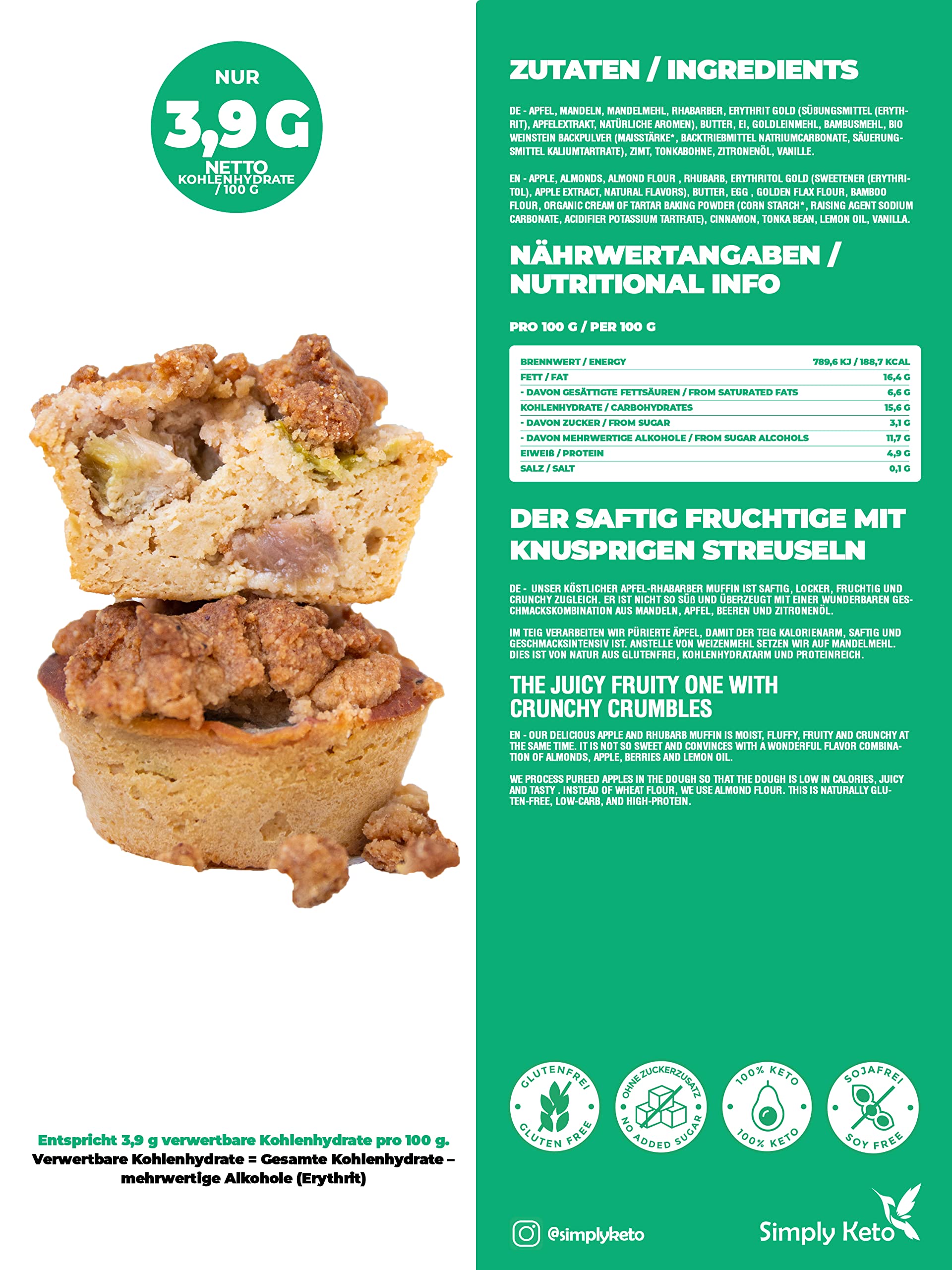 Simply Keto Muffins Apfel-Rhabarber Streusel 2er Pack zuckerfrei
