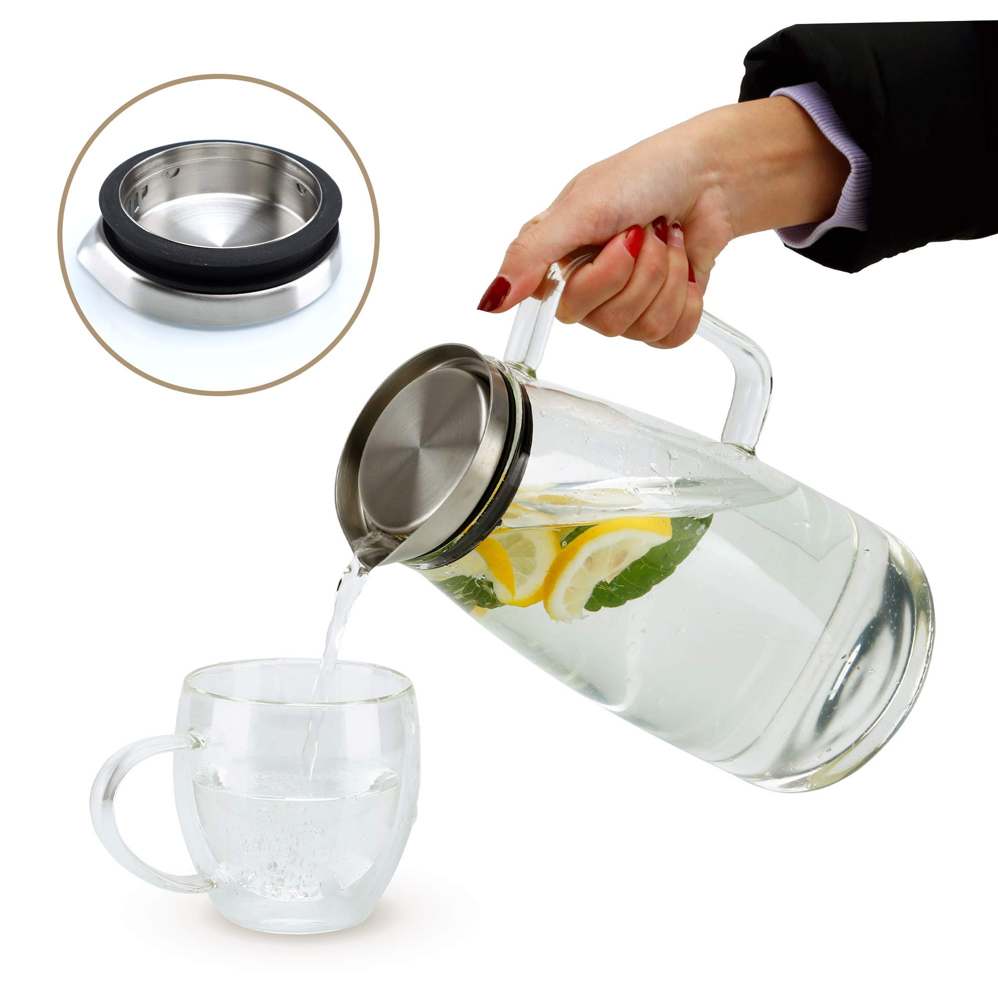 Intirilife Karaffe Klar Krug 1,2l Borosilikatglas mit Deckel