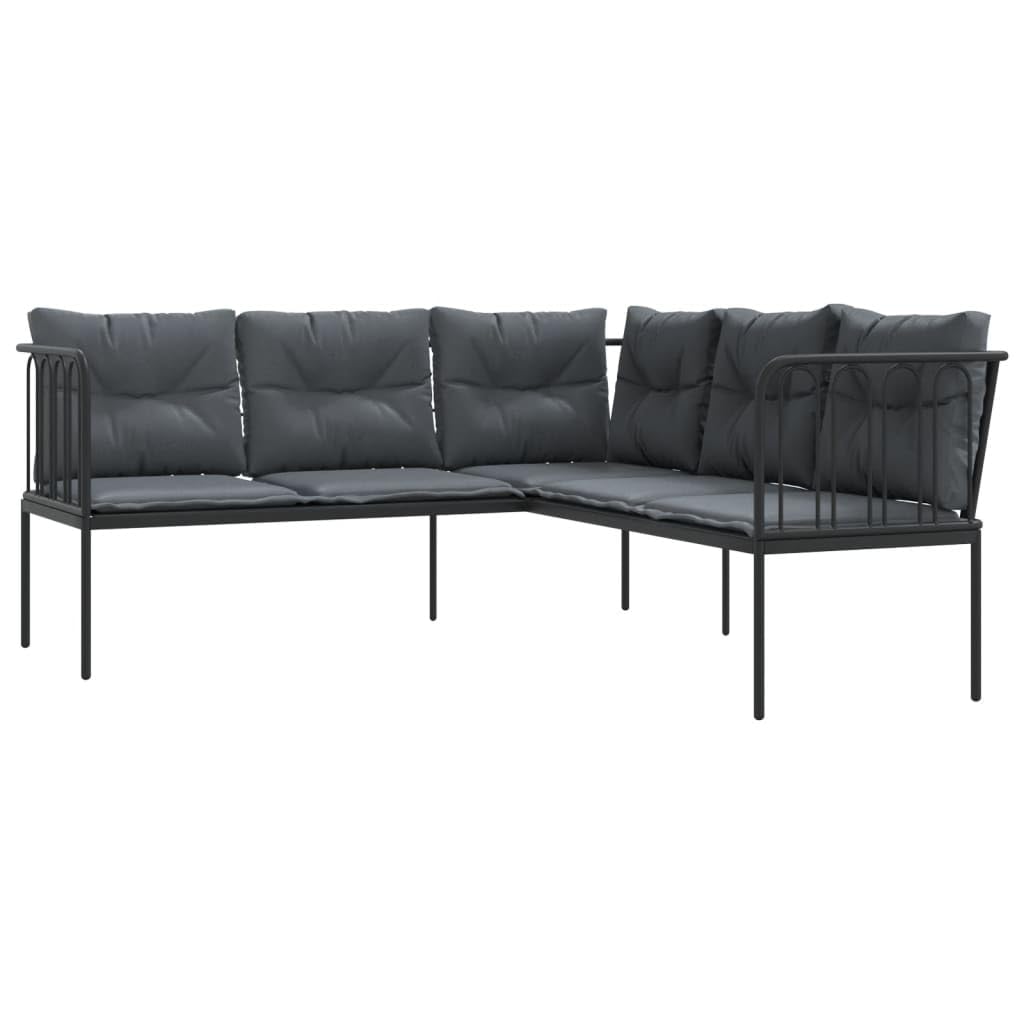 vidaXL Gartensofa L-Form Schwarz Textilene mit Kissen