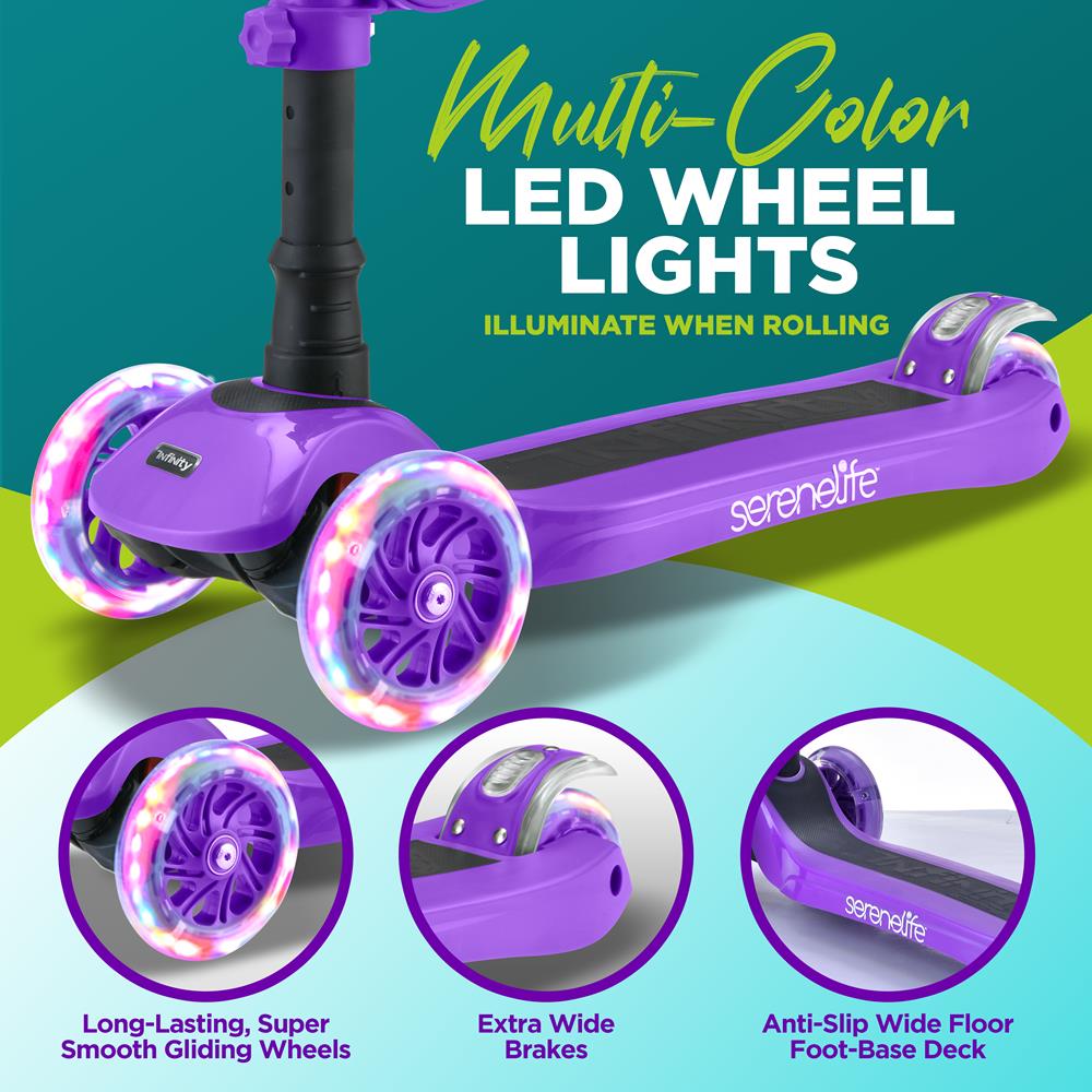 Serenelife Scooters Kinderroller 3-Rad Lila mit Sitz und LED