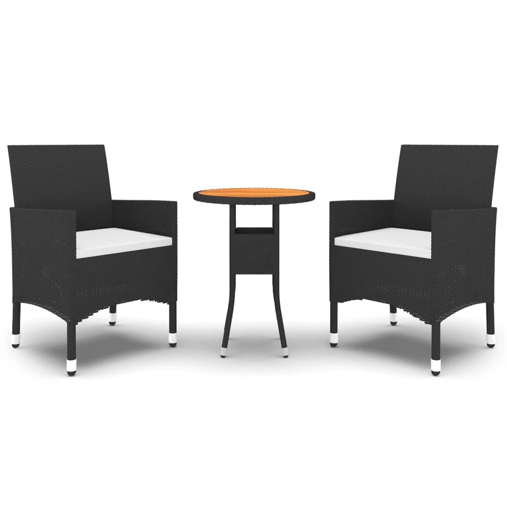 vidaXL Garten-Essgruppe 3-tlg Poly Rattan Schwarz Akazie