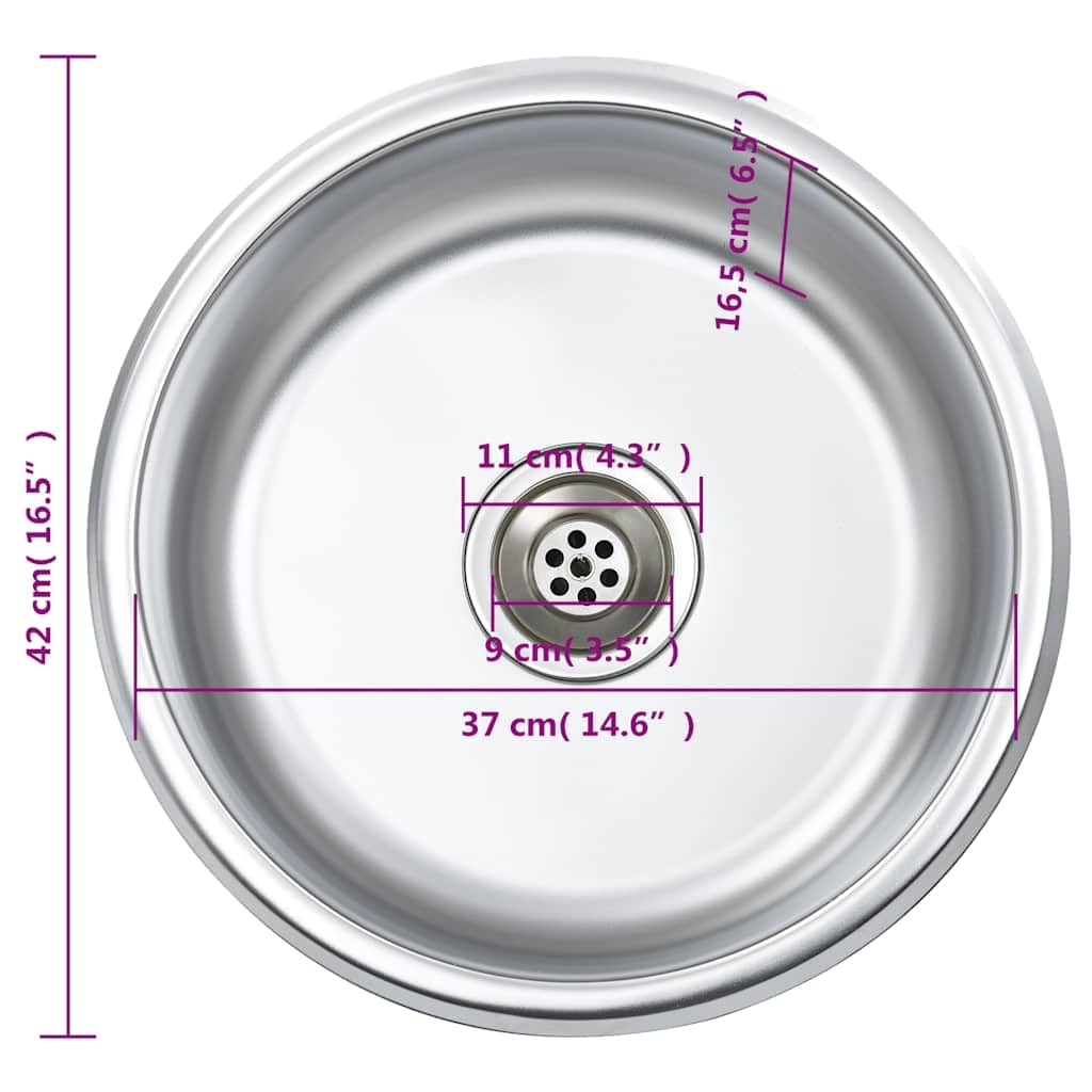 vidaXL Heimwerkerbedarf Einbauspüle Edelstahl 42x42x16 cm Rund