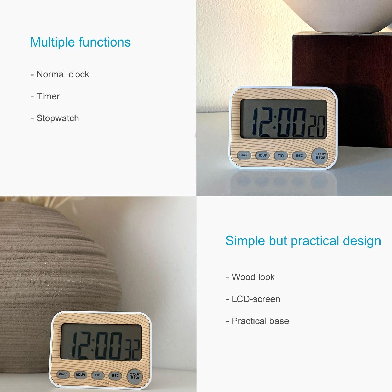 Intirilife Timer Holz-Optik 9x3x7cm Küchentimer LCD