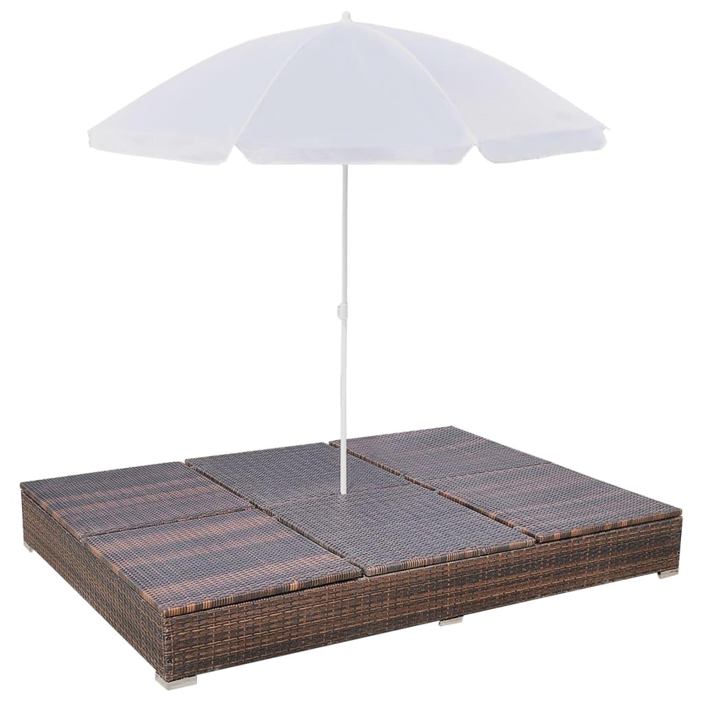 vidaXL Outdoor-Loungebett Braun Rattan Sonnenliege 2 Personen