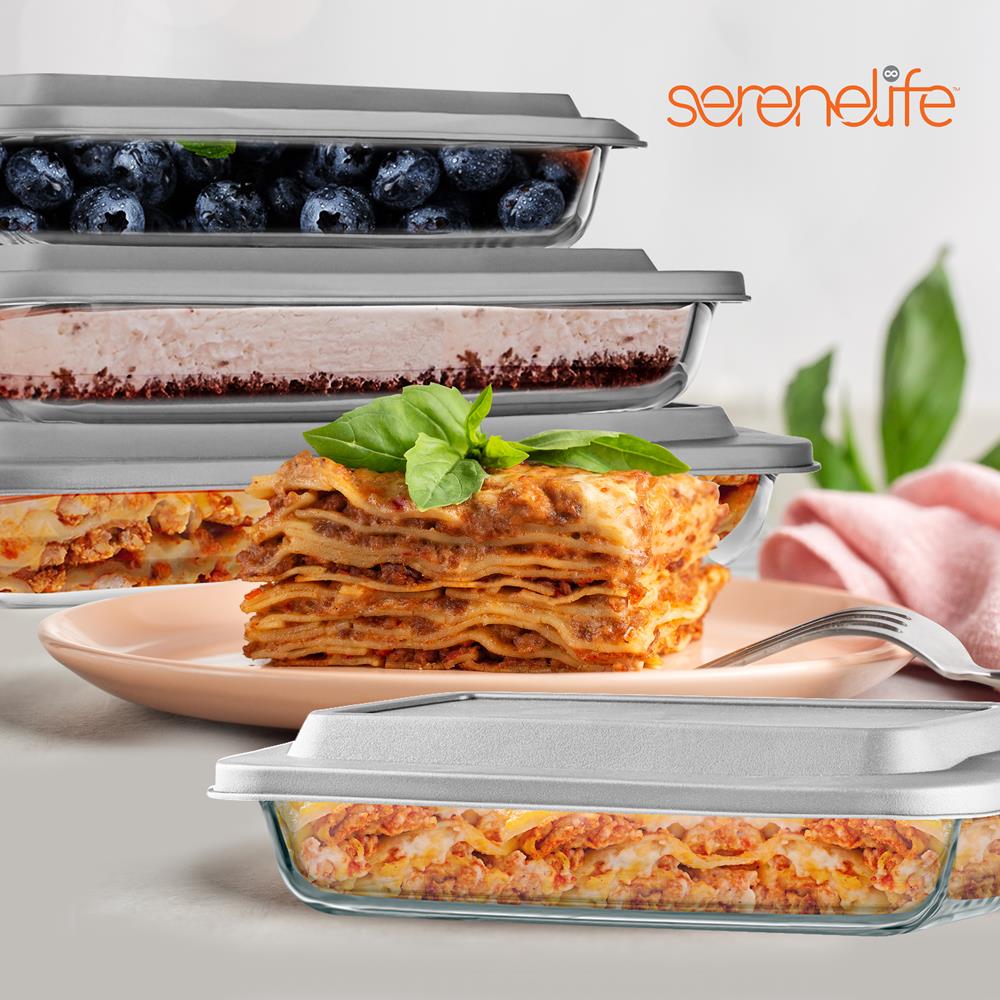 Serenelife Auflaufform Set 8-teilig Glas mit Deckel Borosilikat