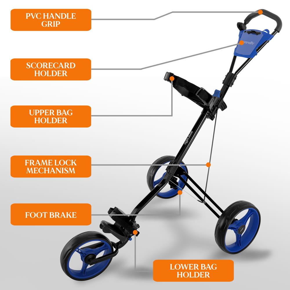 Serenelife Golf Trolley 3 Räder klappbar Stahl mit Bremse