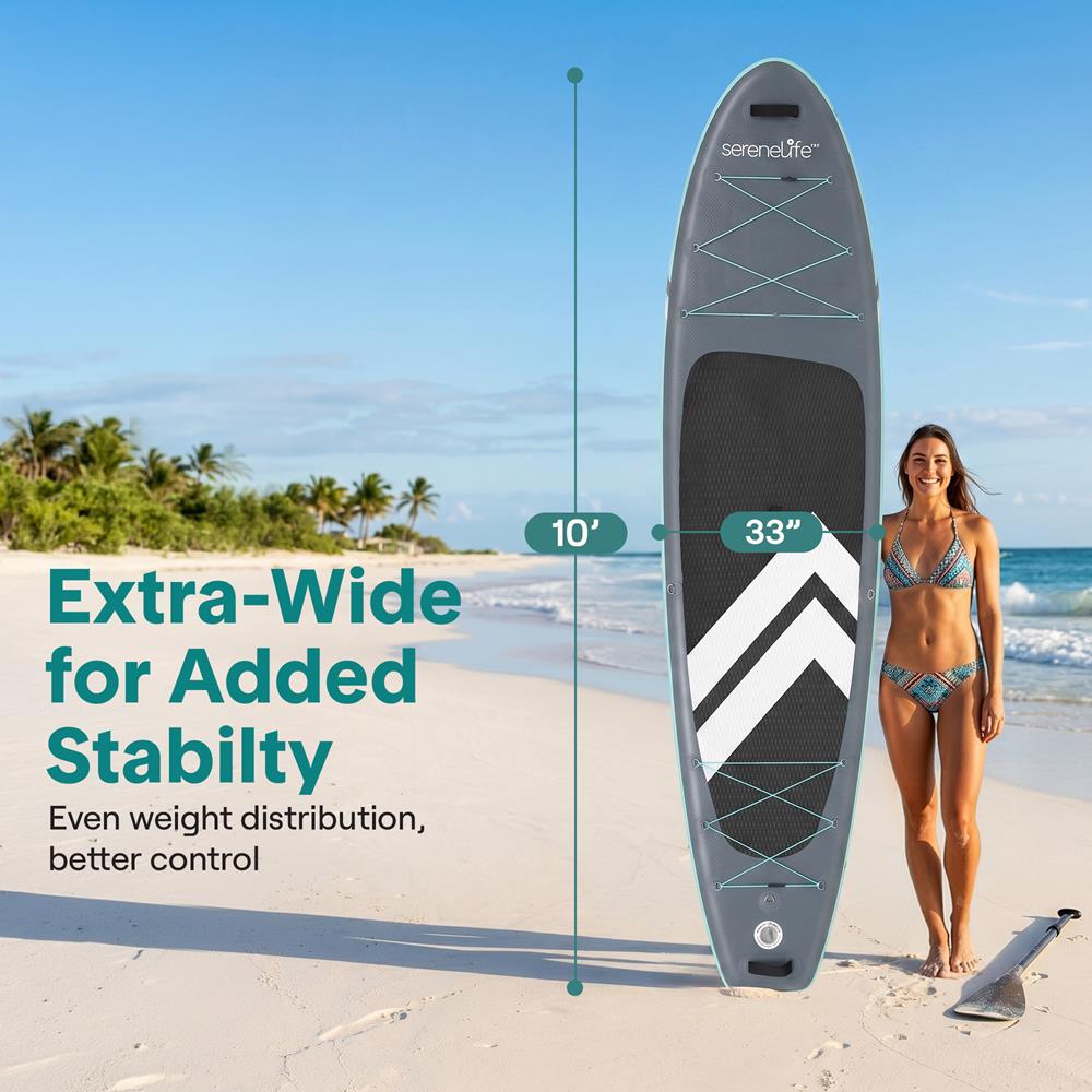 Serenelife SUP Board aufblasbar Grau Komplettset rutschfest