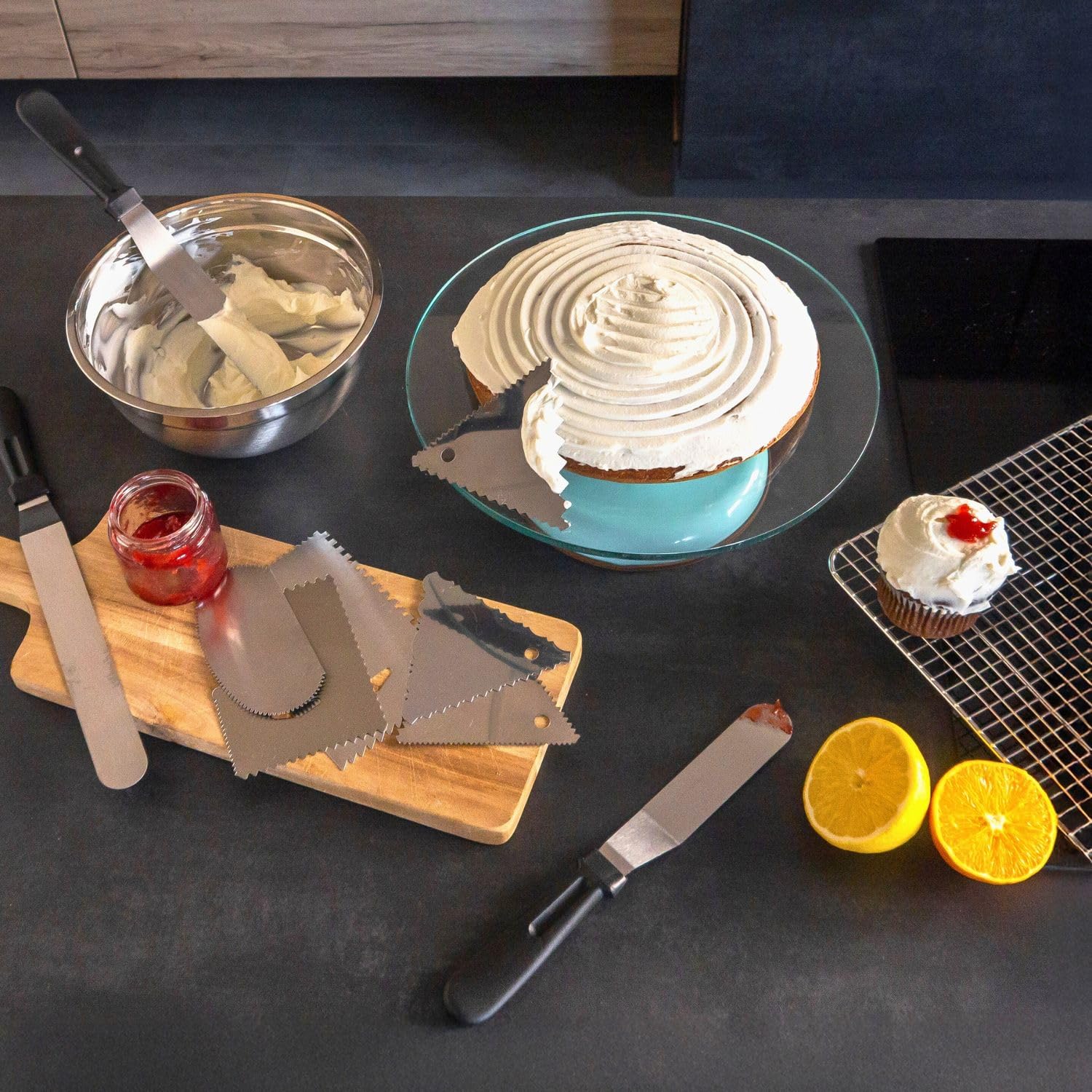 Intirilife Küche Tortenspachtel 9er-Set Edelstahl Backen