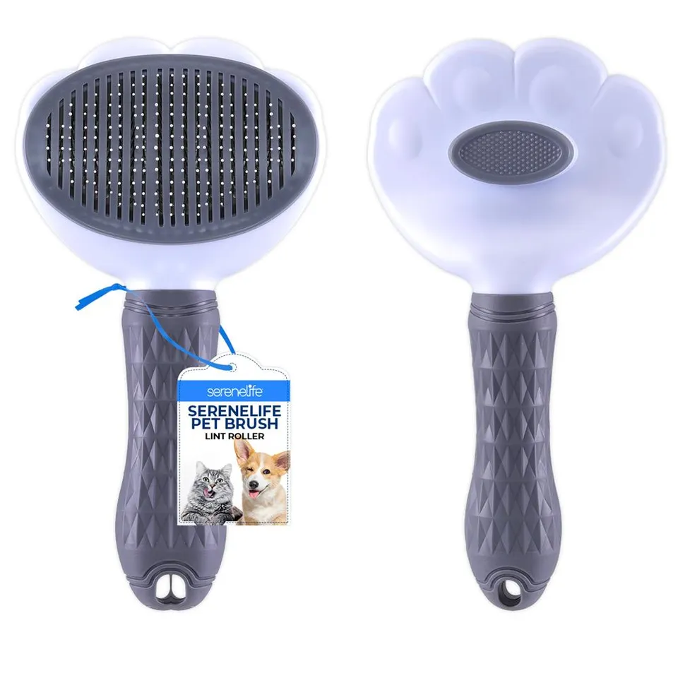 Serenelife Pet Care Tierbürste selbstreinigend Grau Fellpflege