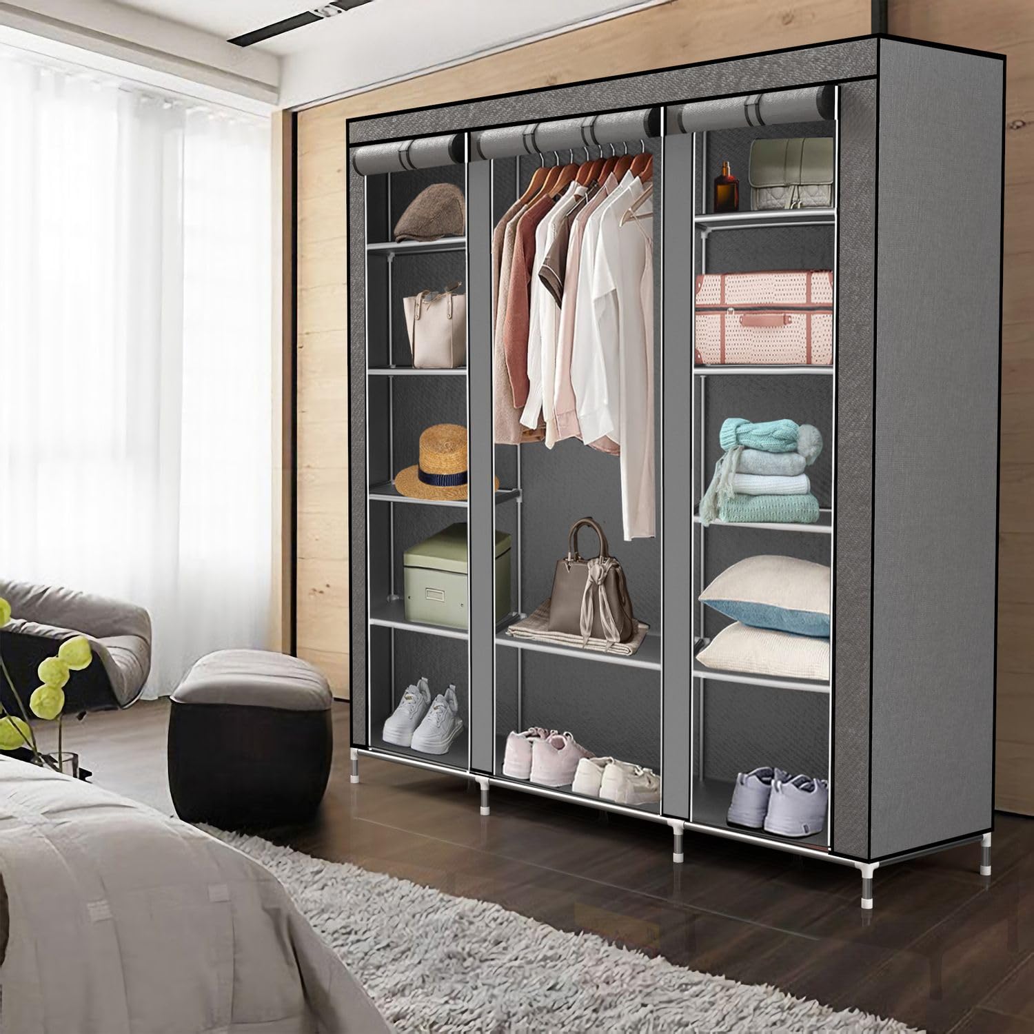 Intirilife Faltschrank 150x175x45 asch grau Reissverschluss