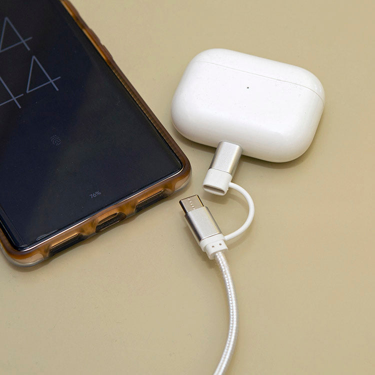 Kikkerland Silver 2-in-1 Braided Cable USB-C Lightning silber