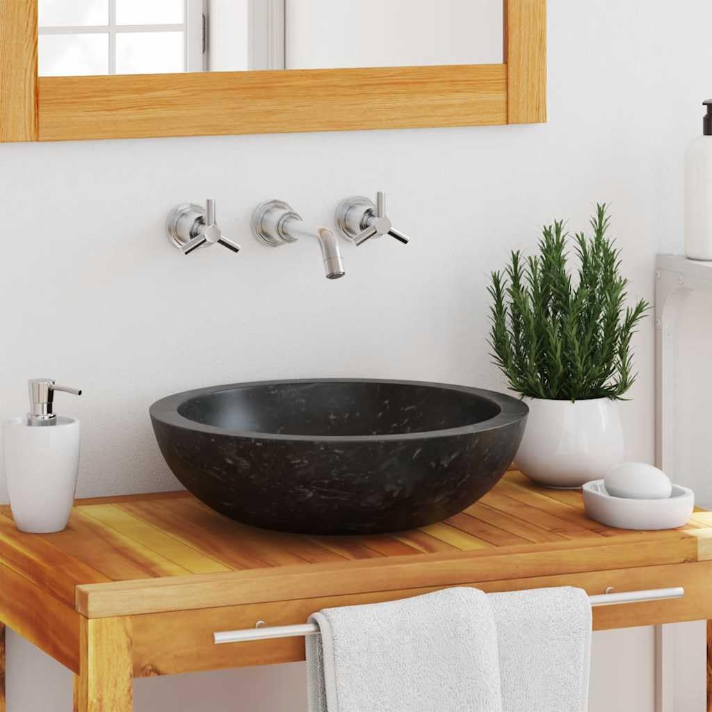 vidaXL Heimwerker Waschbecken Marmor Schwarz 40x12 cm