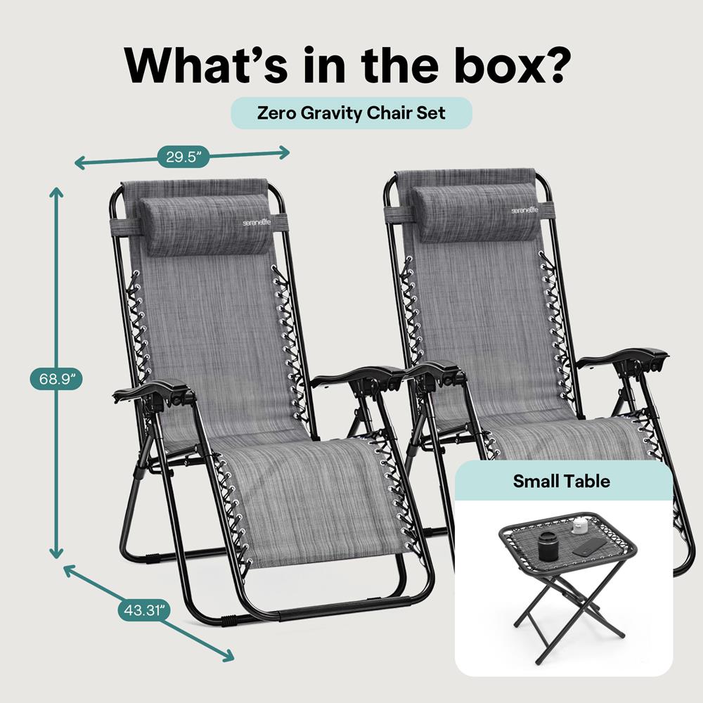 Serenelife Furniture Schwerelos-Liegestuhl 2er Set grau