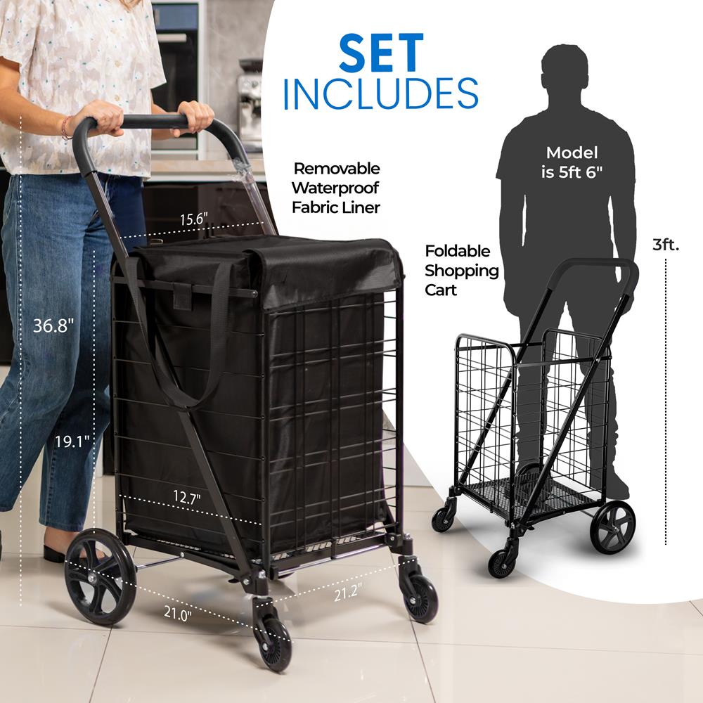 Serenelife SLSPCART65 Einkaufstrolley faltbar schwarz 32 kg