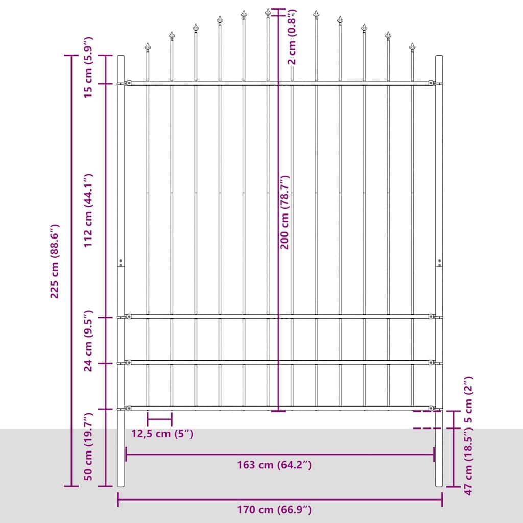 vidaXL Gartenzaun Stahl Schwarz 1,7 m Speerspitzen