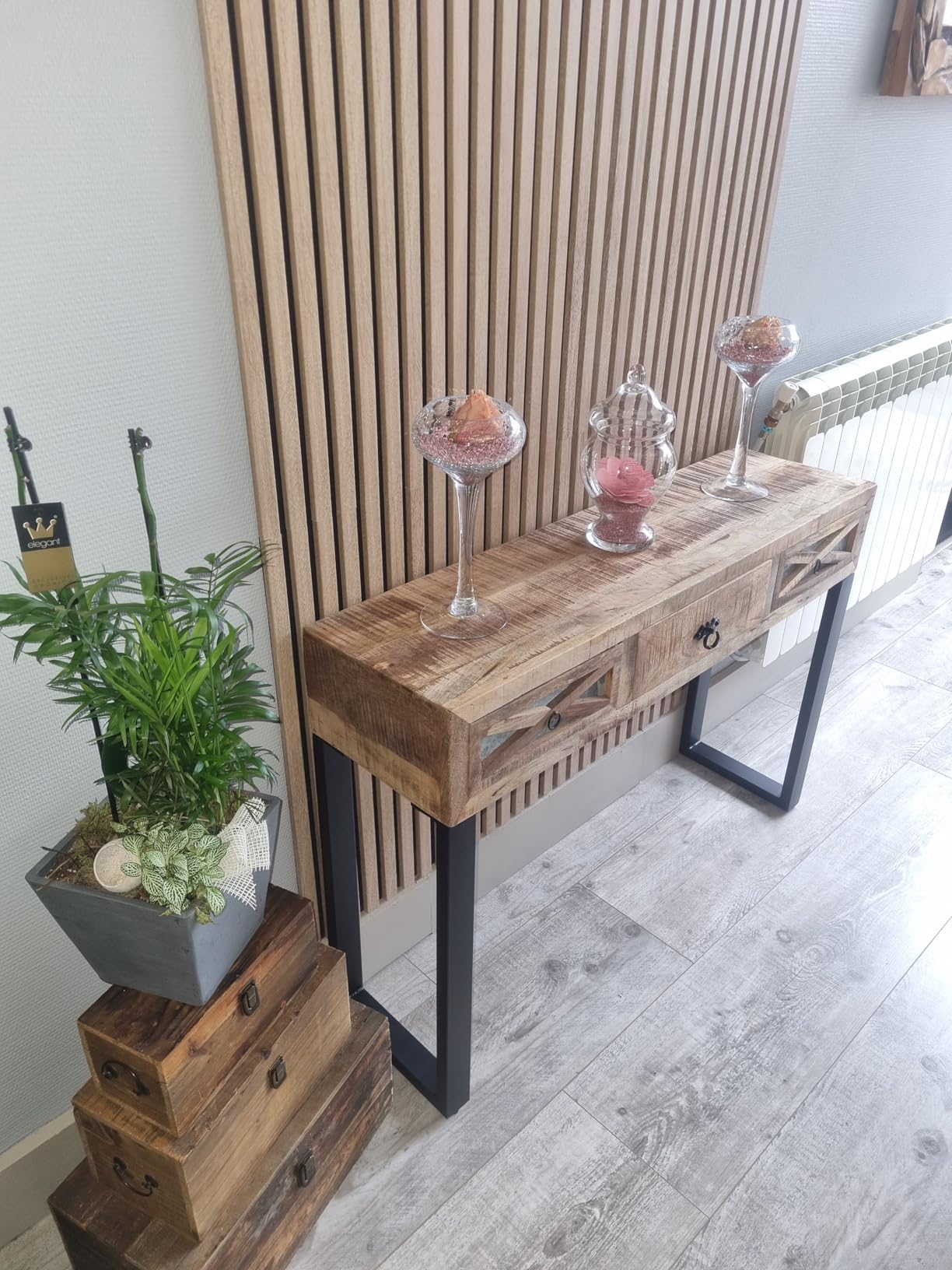 vidaXL Konsolentisch Mangoholz 110x30x76 cm 3 Schubladen