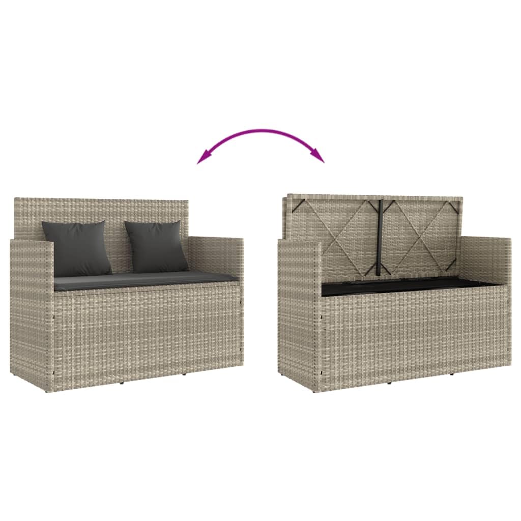 vidaXL Gartenbank Hellgrau Poly Rattan mit Kissen Stauraum