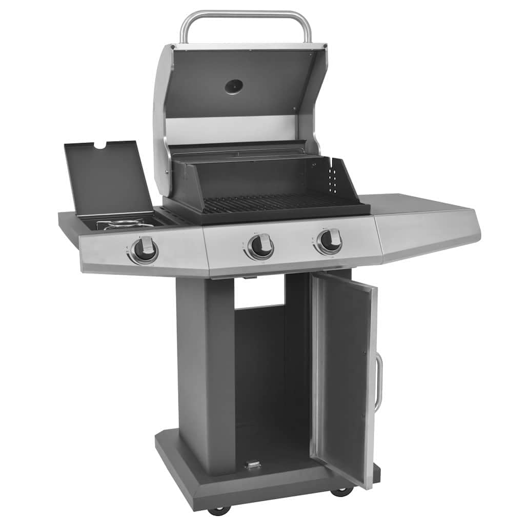 vidaXL Gasgrill Silber Stahl Grillrost 50x46,5 cm mit Rädern