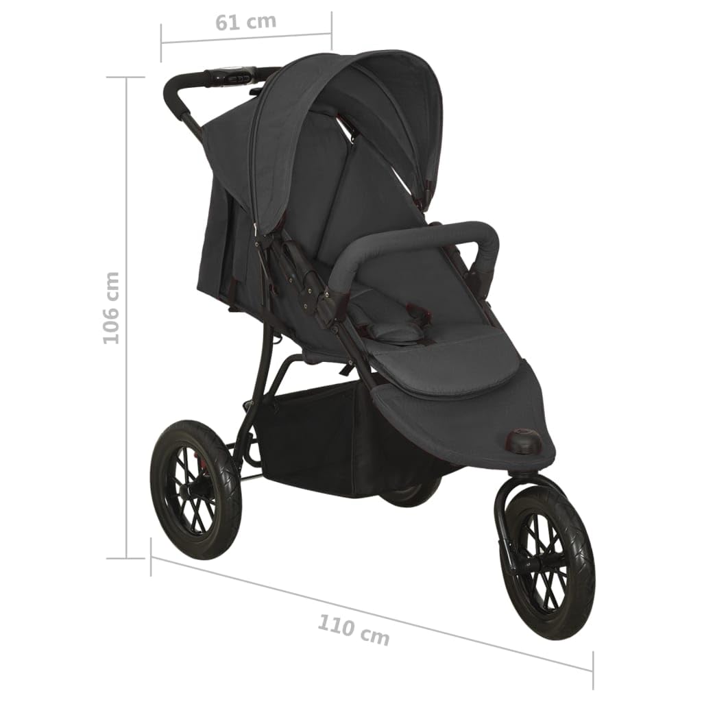 vidaXL Baby Kinderwagen Buggy Anthrazit Einhand-Klapp Stahl