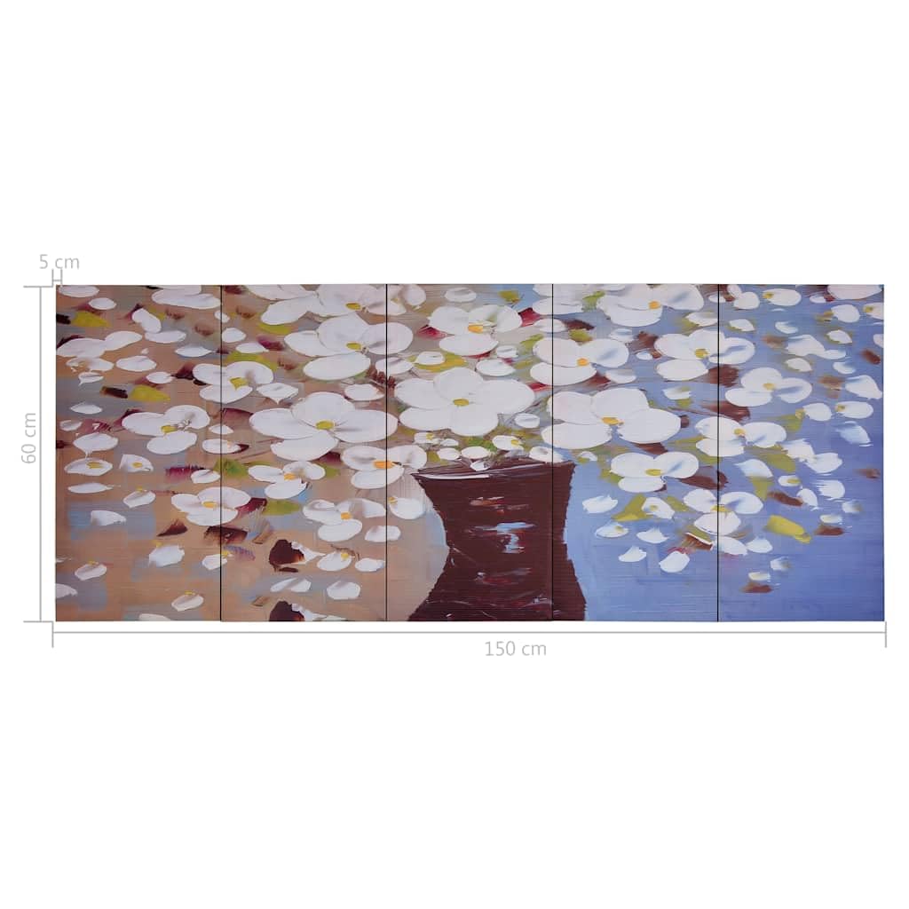 vidaXL Leinwandbild Set Blumen in Vase 150x60cm 5-teilig mehrfarbig