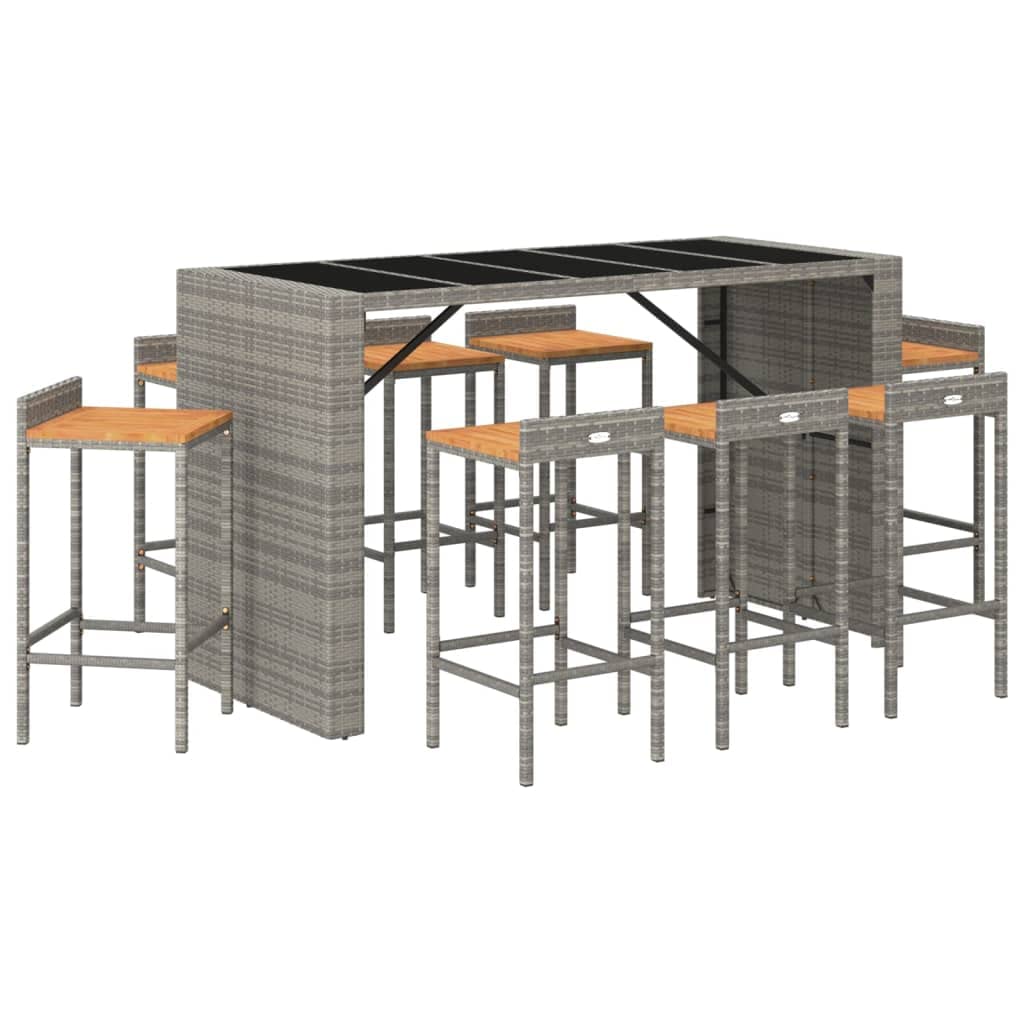 vidaXL Heim & Garten 9-tlg. Gartenbar-Set schwarz Holzsitz