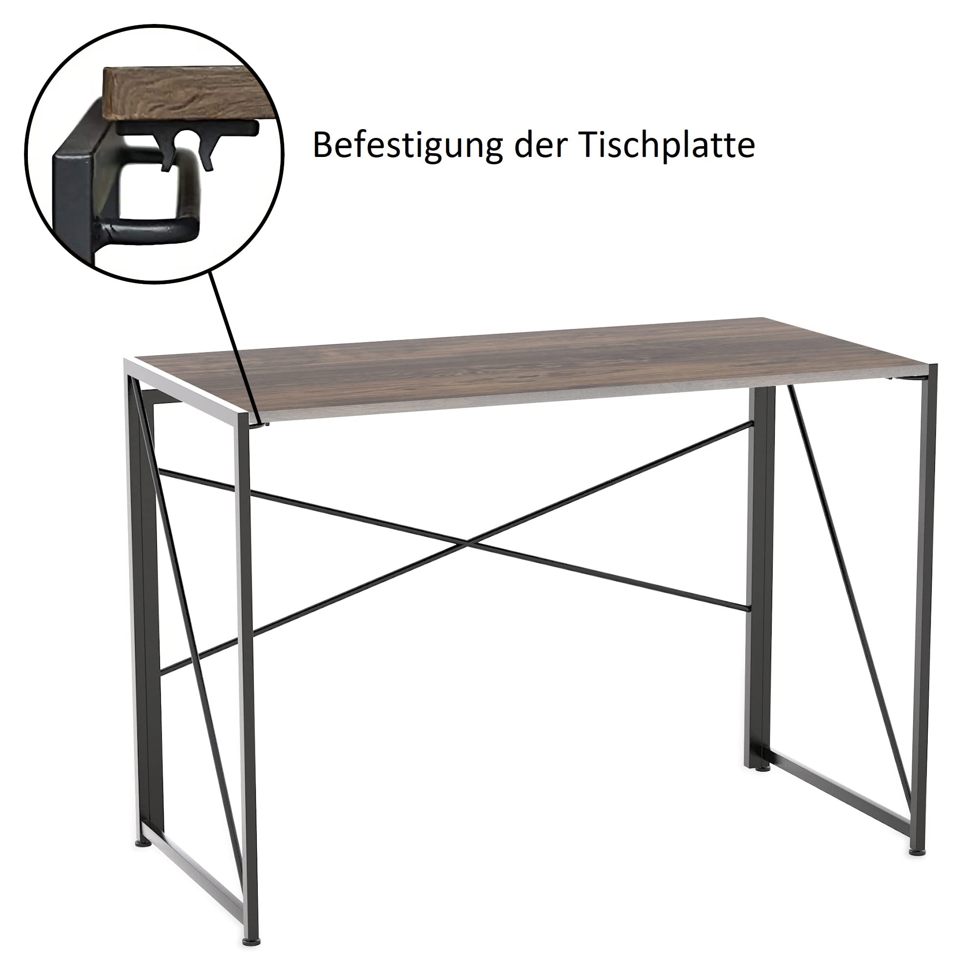 Intirilife Schreibtisch 100x50x75cm Holz Metall faltbar braun