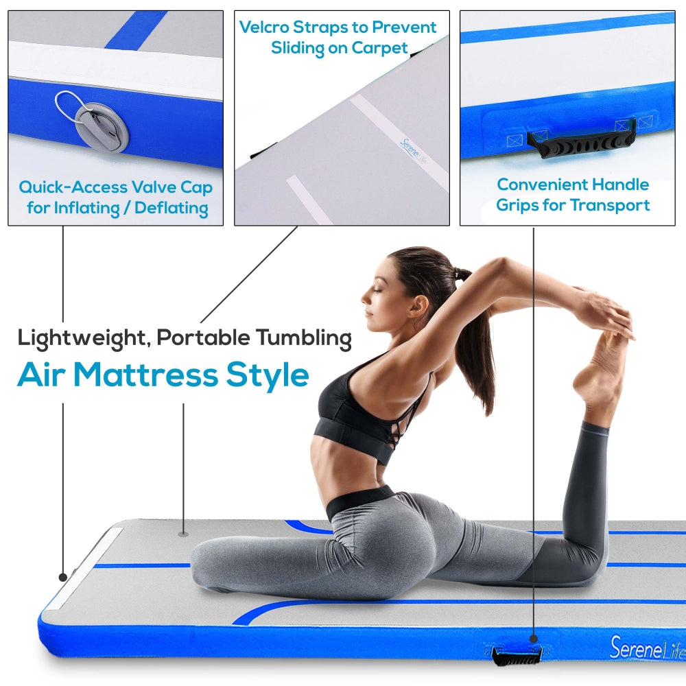 Serenelife Airtrack 13Ft Turnmatte aufblasbar blau mit Pumpe