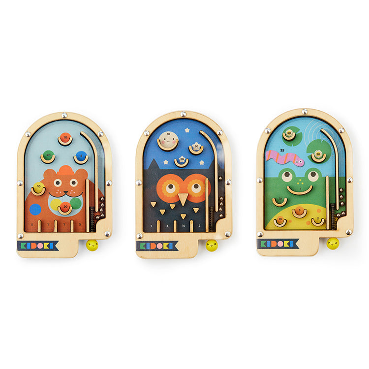Kikkerland Kidoki Flipper Holz Flipperspiel Eule Bär Frosch