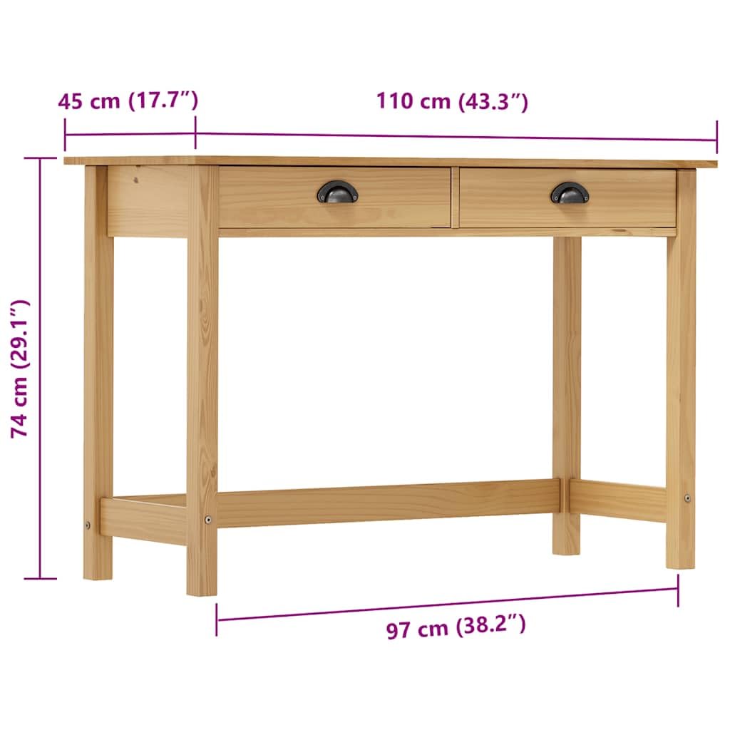 vidaXL Konsolentisch Kiefer massiv 110x45 cm Braun 2 Schubladen