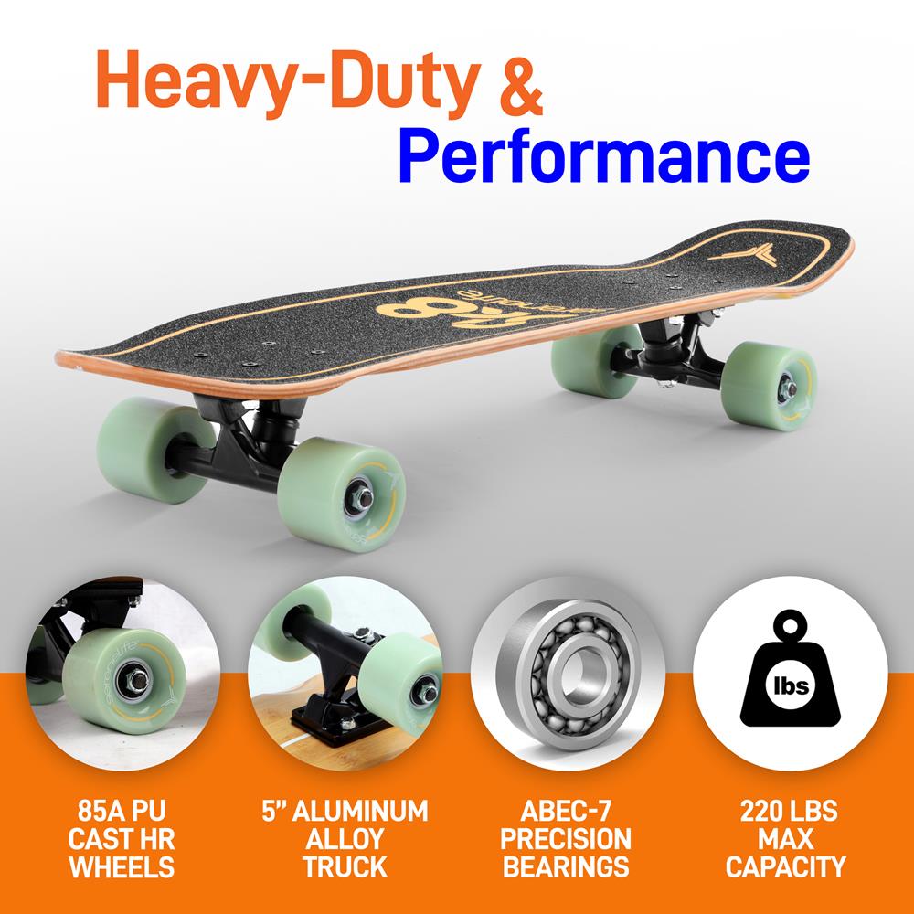 SereneLife Scooters Skateboard 28" Grün Ahorn/Bambus