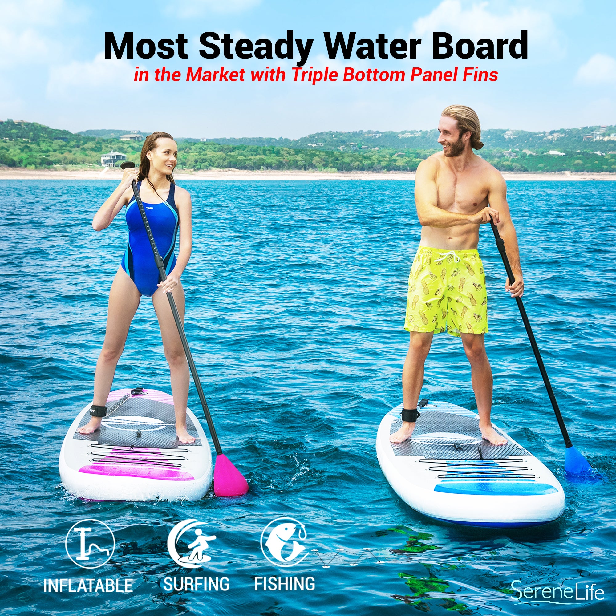 Serenelife SUP Board aufblasbar Aqua 126 Zoll Stand Up Paddle