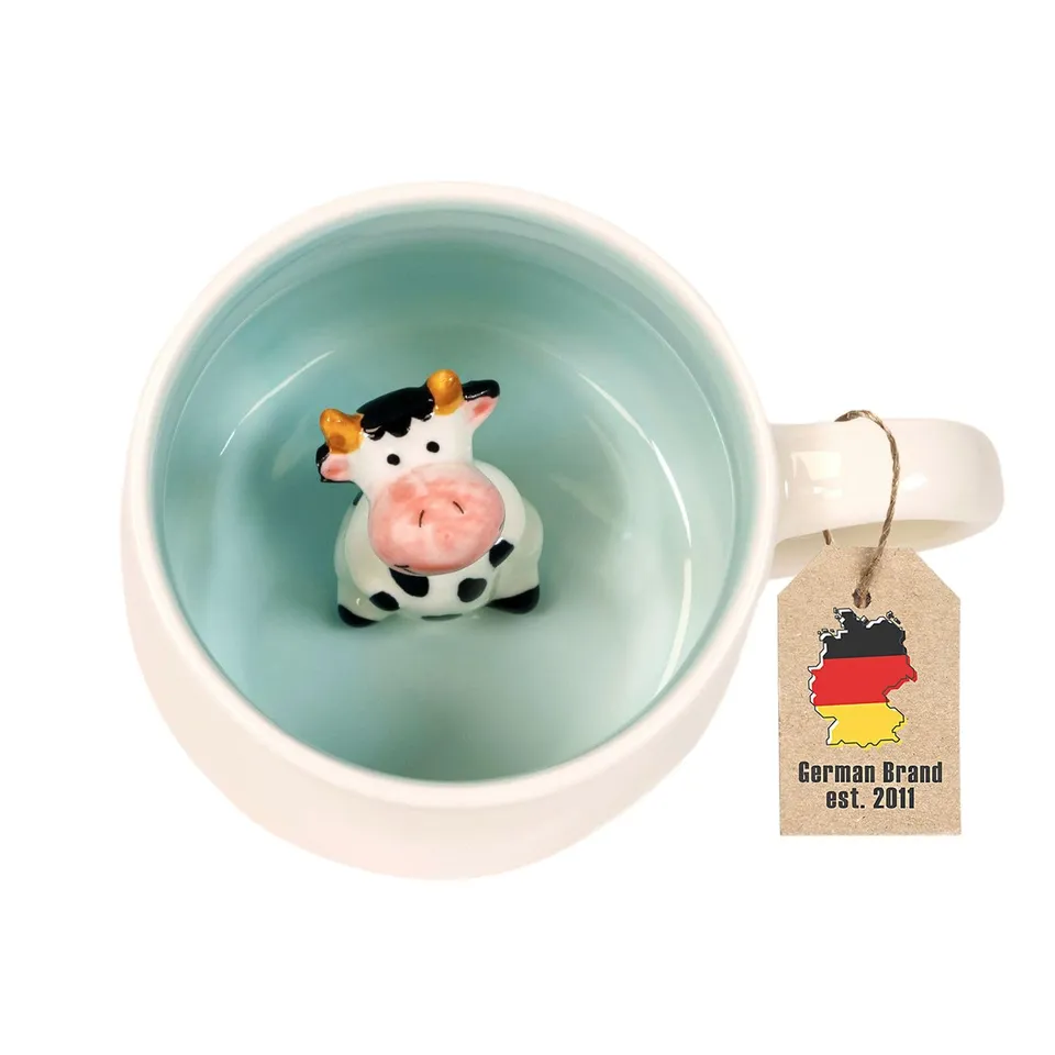 Intirilife Tasse Kuh 300 ml Keramik Becher 3D Tiermotiv Henkel