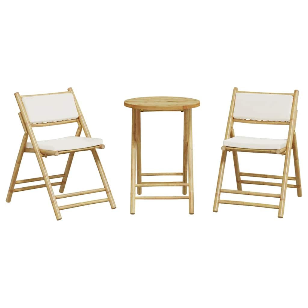 vidaXL Bistro-Set 3-TLG. Klappbar Bambus Gartenmöbel mit Kissen