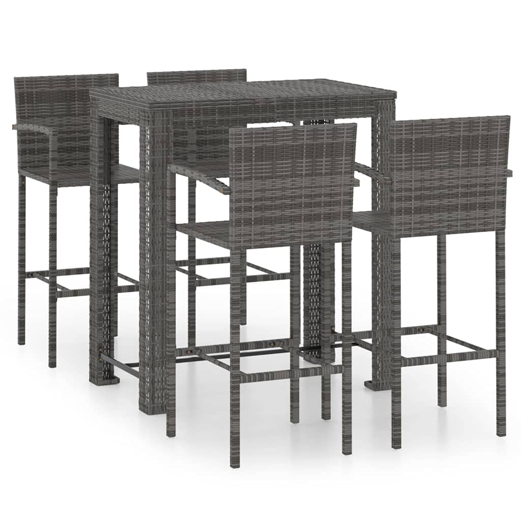 vidaXL Heim & Garten Garten-Bar-Set 5-tlg grau Rattan