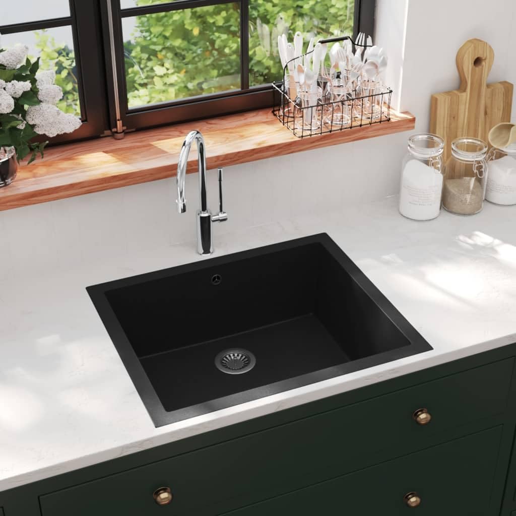 vidaXL Küchenspüle Granitspüle Schwarz Granit 550x460 mm