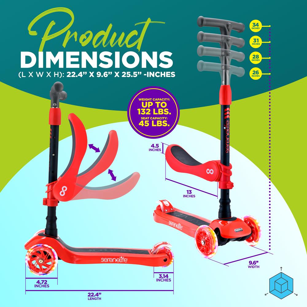 Serenelife Scooters Kinderroller 3-Rad mit Sitz LED