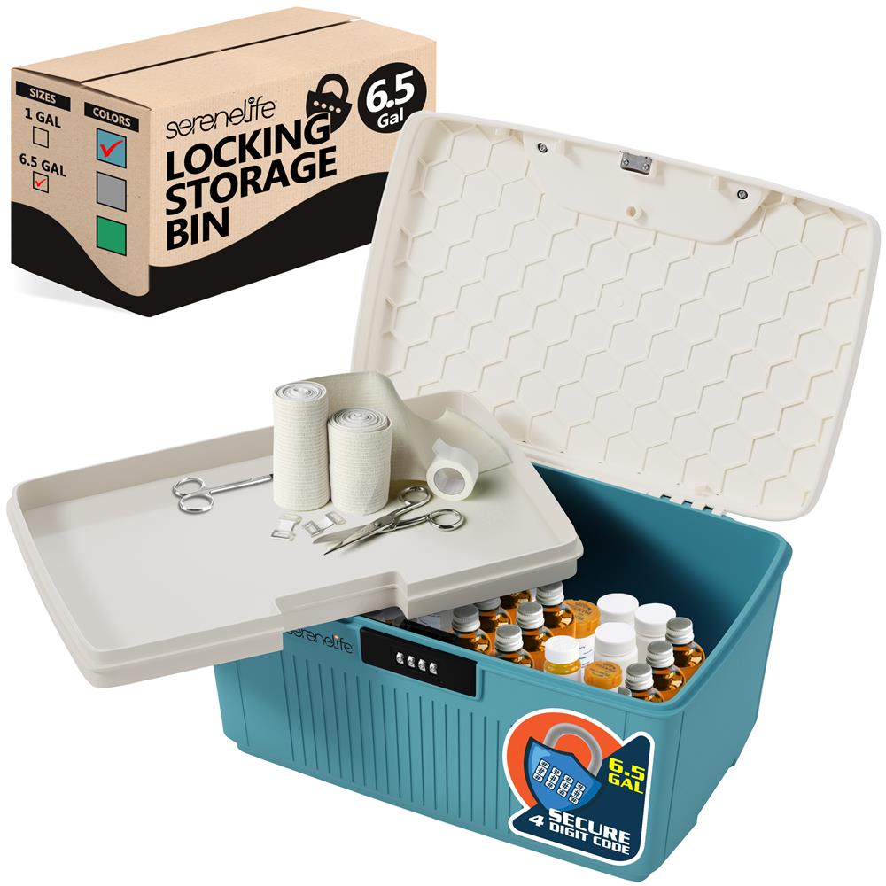 Serenelife Storage Aufbewahrungsbox 25L blau mit Zahlenschloss