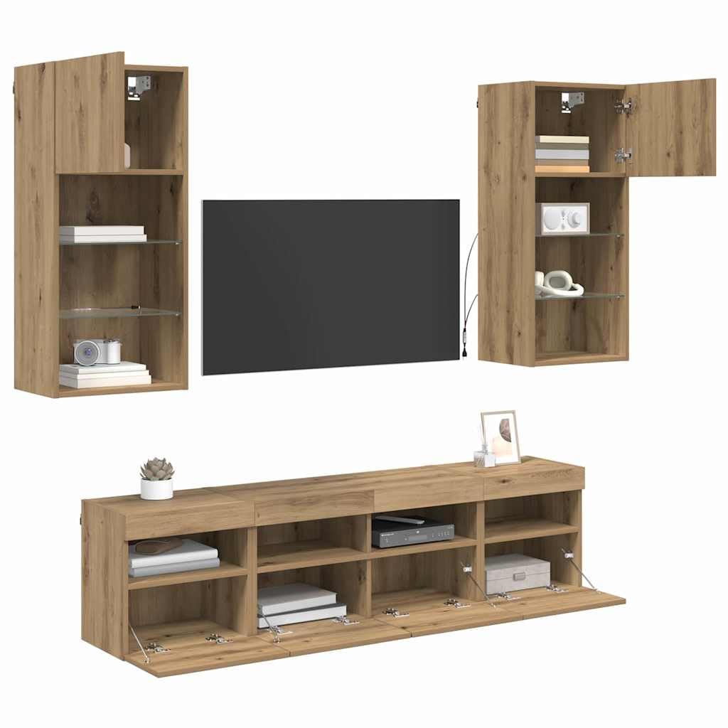 vidaXL TV-Wandeinheiten 5 Stk. LED Artisan-Eiche Holz