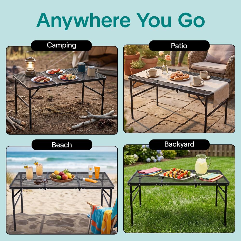 Serenelife Camping Campingtisch 4Ft schwarz 122 cm höhenverstellbar