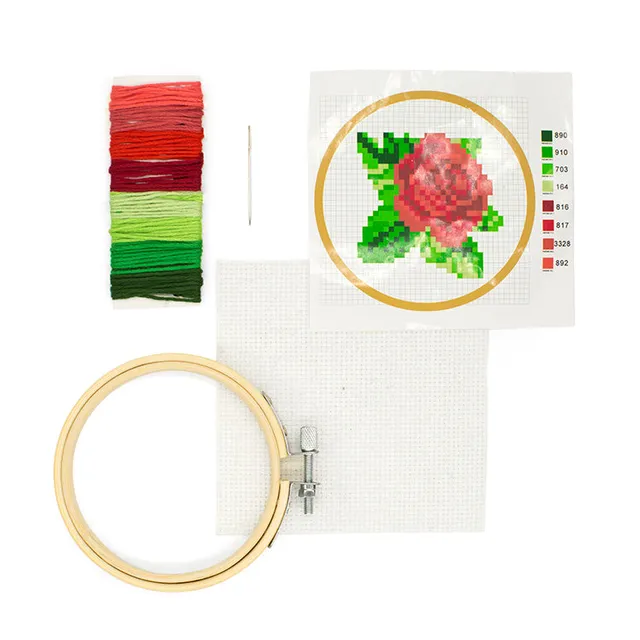 Kikkerland Rose Mini Cross Stitch Stickset Bambusrahmen Rose