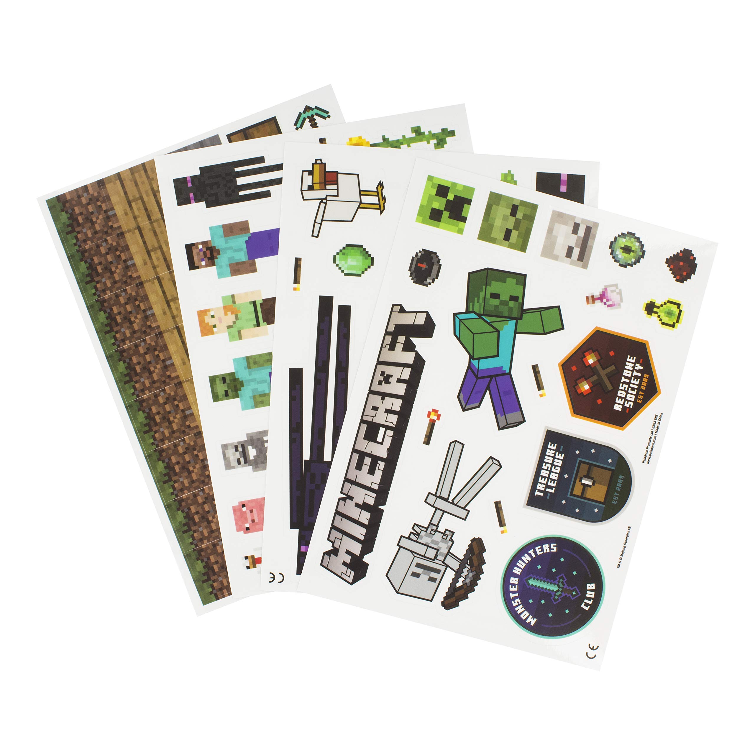 Paladone Minecraft Gadget-Abziehbilder Sticker-Set 4 Blätter wasserfest