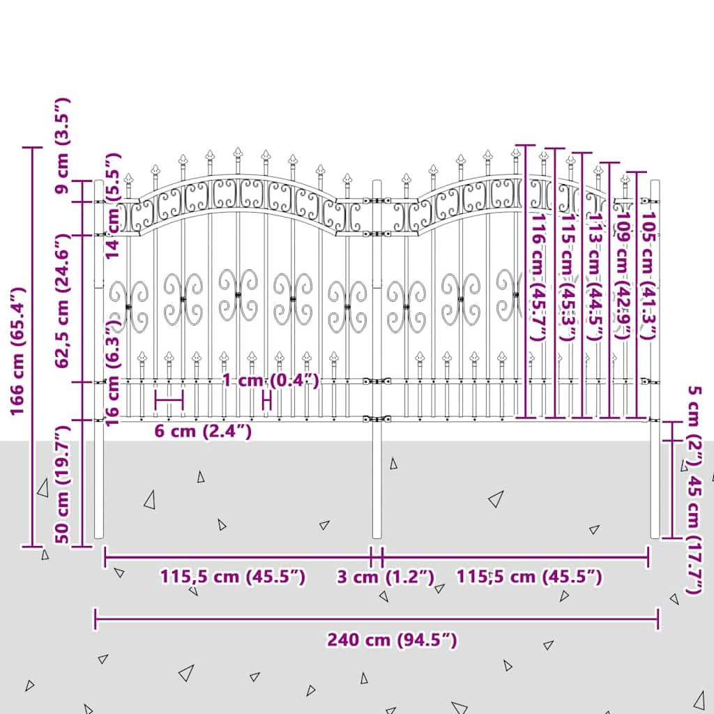 vidaXL Gartenzaun KAMPEN Schwarz 240 cm Stahlzaun