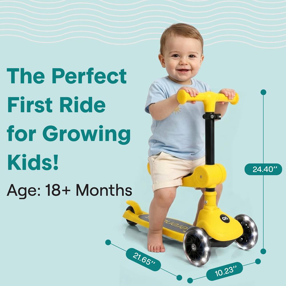 Serenelife Scooters Kinderroller 3 Räder gelb LED mit Sitz