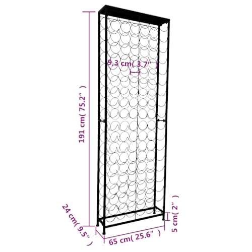vidaXL Möbel Flaschenregal 108 Flaschen Schwarz Metall 191cm