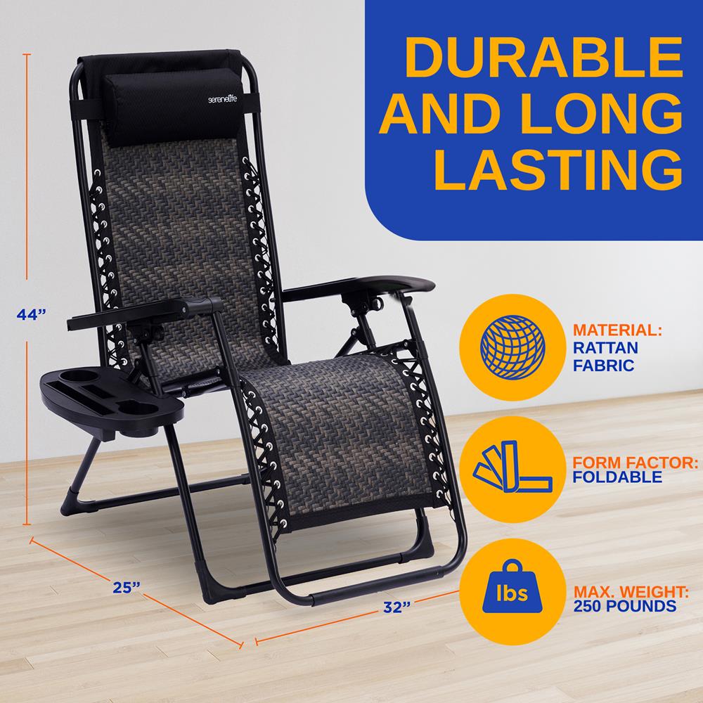 Serenelife Zero Gravity Stuhl Rattan Braun mit Tisch faltbar