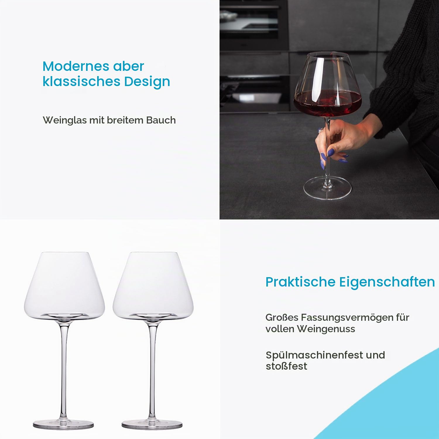 Intirilife Weinglas Kristallglas 600 ml 2er Set Stoßfest