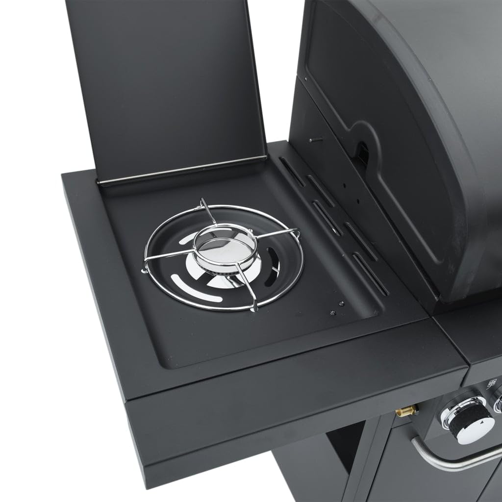 vidaXL Gasgrill 4 Flammen Schwarz Stahl mit Grillwagen