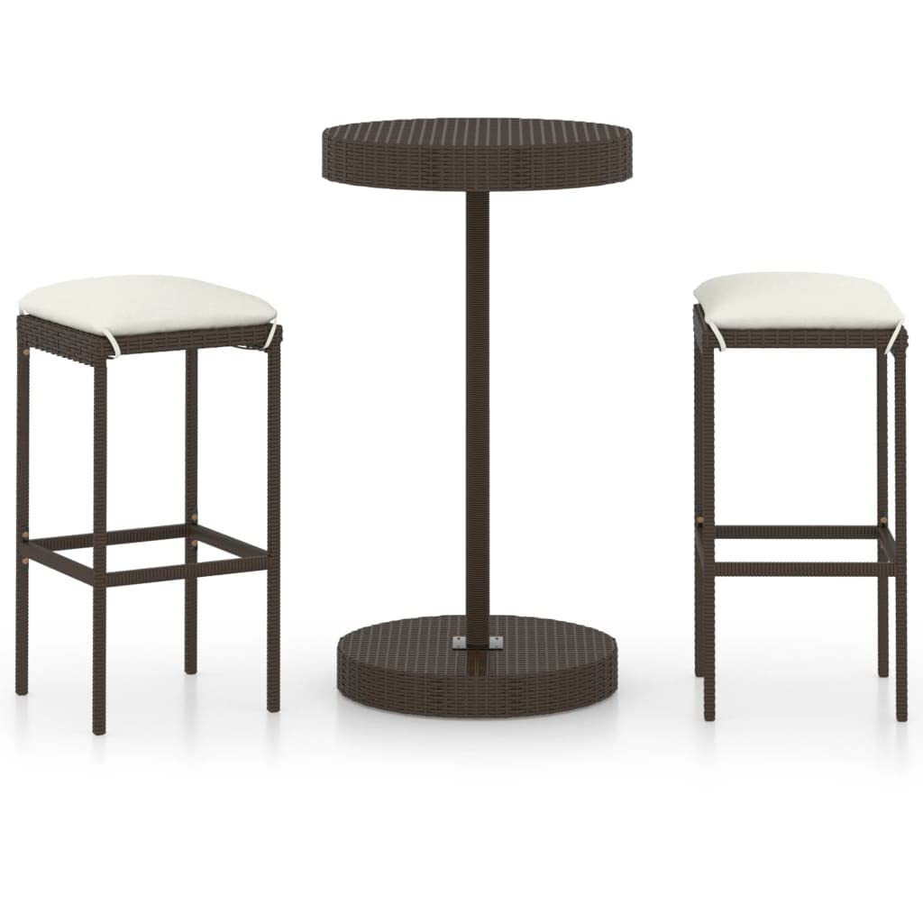 vidaXL Gartenbar-Set 3-tlg. Bartisch Rattan Braun 2 Stk.